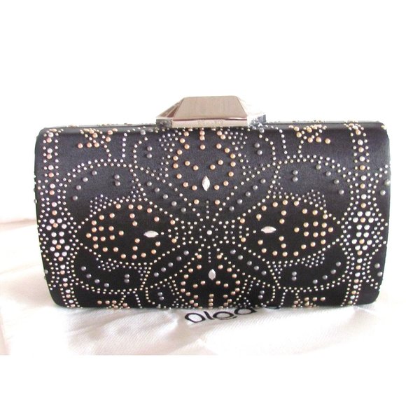 Olga Berg Beth Encrusted Clutch | Anthropologie Olga Berg Silver/Gold Studded Floral Faux Leather Designer Clutch Shoulder Bag